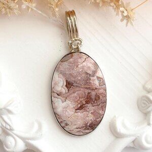 Rosita Jasper Gemstone Sterling Silver Minimalist Framed 925 Vintage Pendant